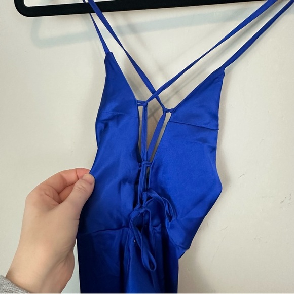 We Wore What Danielle Bernstein | Cobalt Blue Royal Blue Silky Midi Dress XS - Picture 5 of 6